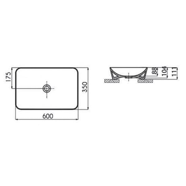 Νιπτήρας παραλληλόγραμμος Prisma 60x35 cm